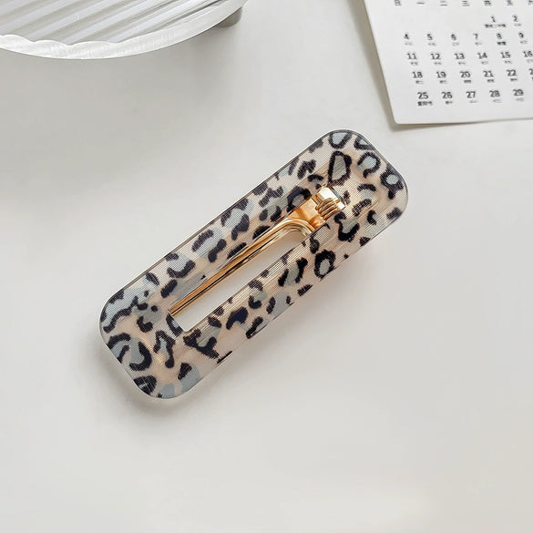 Women's Acrylic Square Side Clip Handmade Simple Leopard Style Hair Accessories