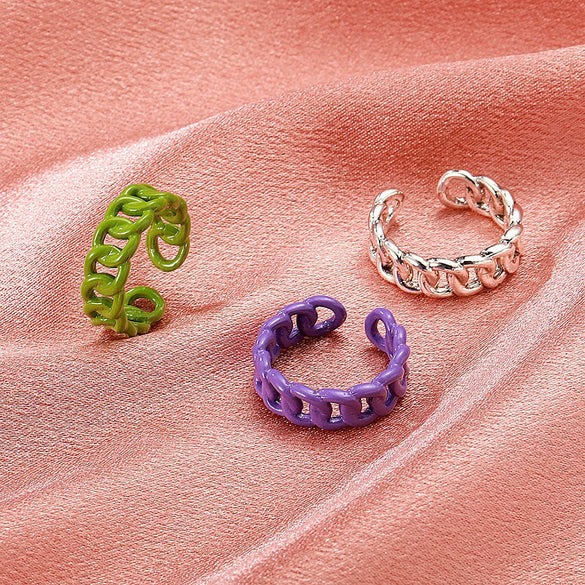 Women's Adjustable Alloy Open Chain Ring Geometric Simple Finger Ring With Electroplated Finish