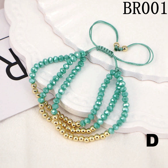 Women's Adjustable Braided Crystal Glass Beaded Bracelet Geometric Ins Style Fashion Bracelet