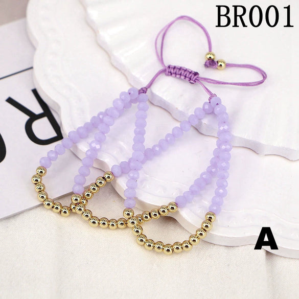 Women's Adjustable Braided Crystal Glass Beaded Bracelet Geometric Ins Style Fashion Bracelet