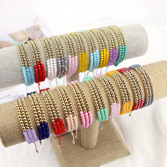 Women's Adjustable Braided Crystal Glass Beaded Bracelet Geometric Ins Style Fashion Bracelet