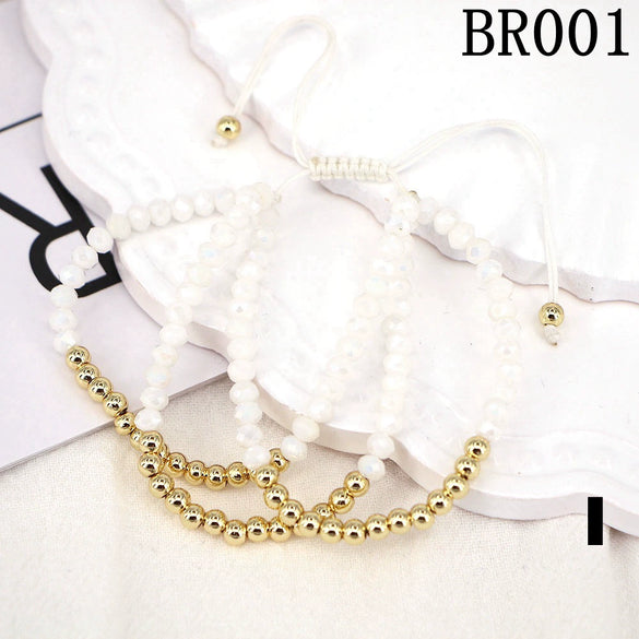 Women's Adjustable Braided Crystal Glass Beaded Bracelet Geometric Ins Style Fashion Bracelet