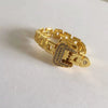 Women's Adjustable Brass Fashion Ring With Soft Chain And Rhinestone Belt Buckle Design