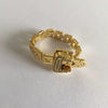 Women's Adjustable Brass Fashion Ring With Soft Chain And Rhinestone Belt Buckle Design