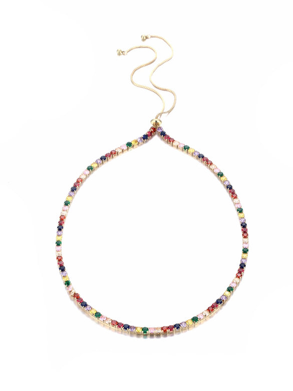 Women's Adjustable Copper Collar Necklace With Geometric Zircon Pendant Simple Natural Style Bamboo Chain Statement Jewelry