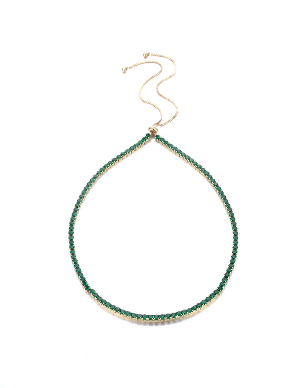 Women's Adjustable Copper Collar Necklace With Geometric Zircon Pendant Simple Natural Style Bamboo Chain Statement Jewelry
