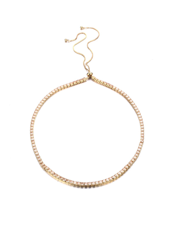 Women's Adjustable Copper Collar Necklace With Geometric Zircon Pendant Simple Natural Style Bamboo Chain Statement Jewelry