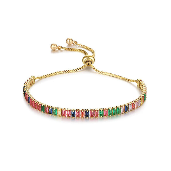 Women's Adjustable Copper Crystal Zircon Bracelet With Colorful Geometric Glass Inlay