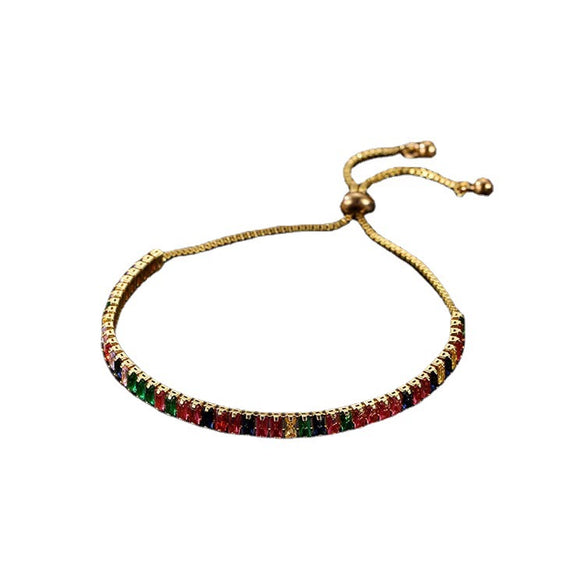 Women's Adjustable Copper Crystal Zircon Bracelet With Colorful Geometric Glass Inlay