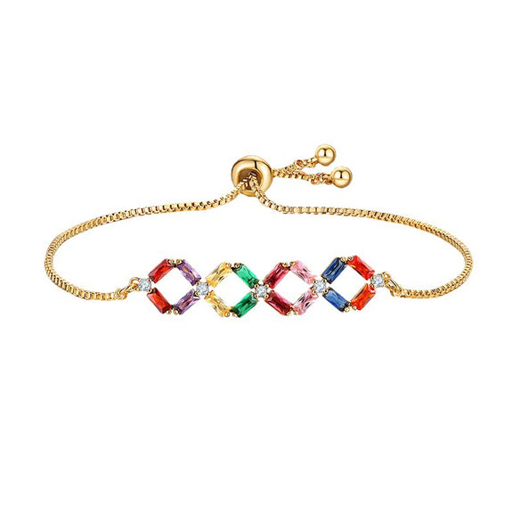 Women's Adjustable Copper Crystal Zircon Bracelet With Geometric Micro Inlay Design Natural Style