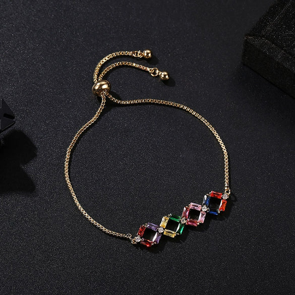 Women's Adjustable Copper Crystal Zircon Bracelet With Geometric Micro Inlay Design Natural Style