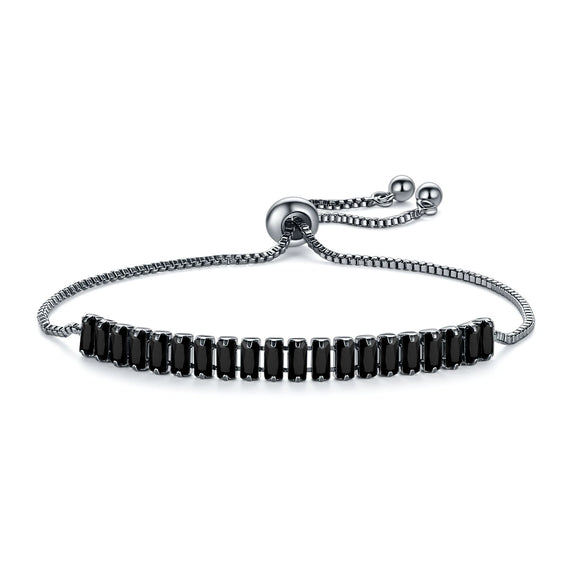 Women's Adjustable Copper Pull Bracelet With Floral Geometric Zirconia Design Gun Black Jewelry