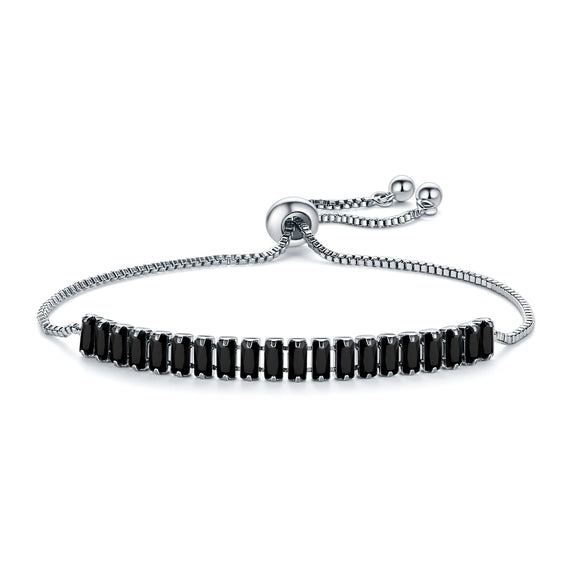 Women's Adjustable Copper Pull Bracelet With Floral Geometric Zirconia Design Gun Black Jewelry