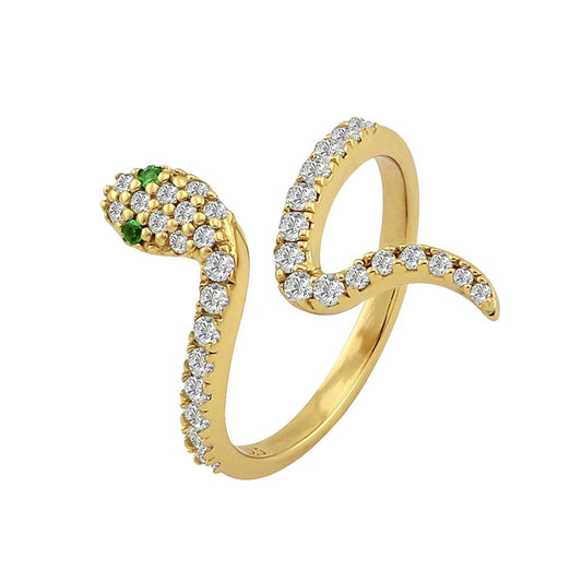 Women's Adjustable Copper Snake Shaped Open Ring With Zircon Electroplated Animal Zodiac Style