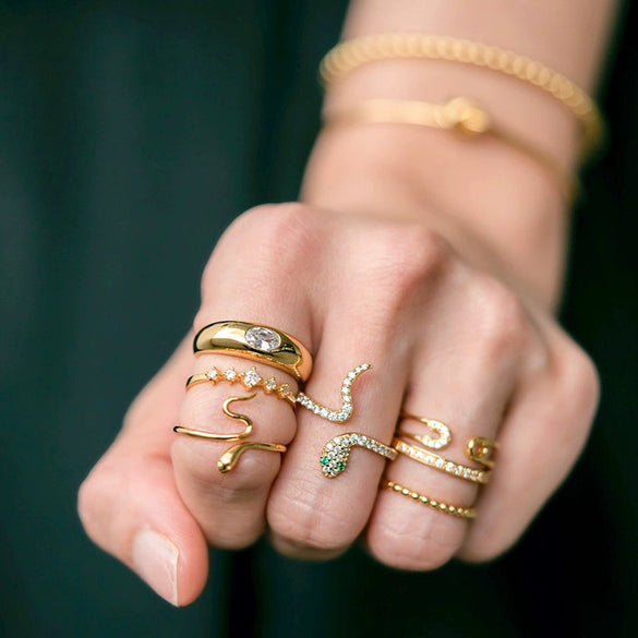 Women's Adjustable Copper Snake Shaped Open Ring With Zircon Electroplated Animal Zodiac Style