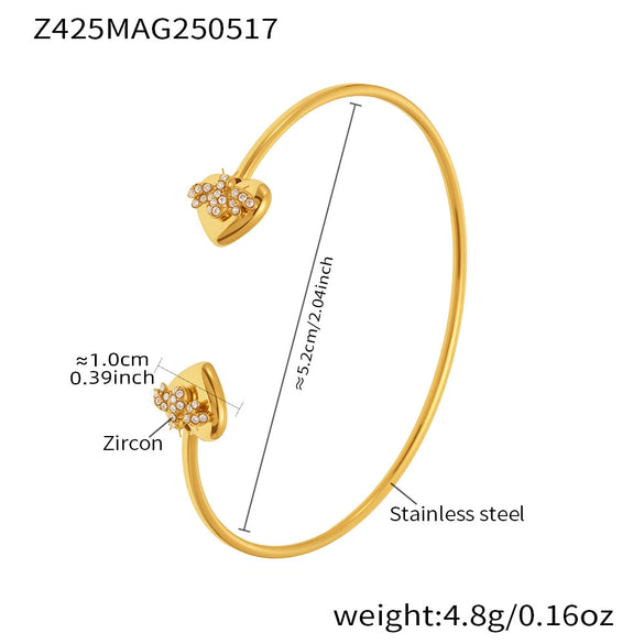 Women's Adjustable Ferris Wheel Open Bracelet With Full Diamond Zircon Flower Stainless Steel Electroplated Design
