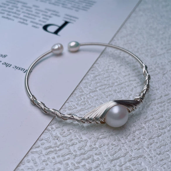 Women's Adjustable Freshwater Pearl Bracelet Copper Alloy Minimalist Style Round Shape Handwound 14K Electroplated