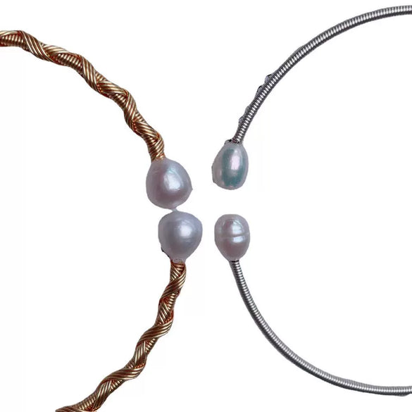Women's Adjustable Freshwater Pearl Bracelet Copper Alloy Minimalist Style Round Shape Handwound 14K Electroplated