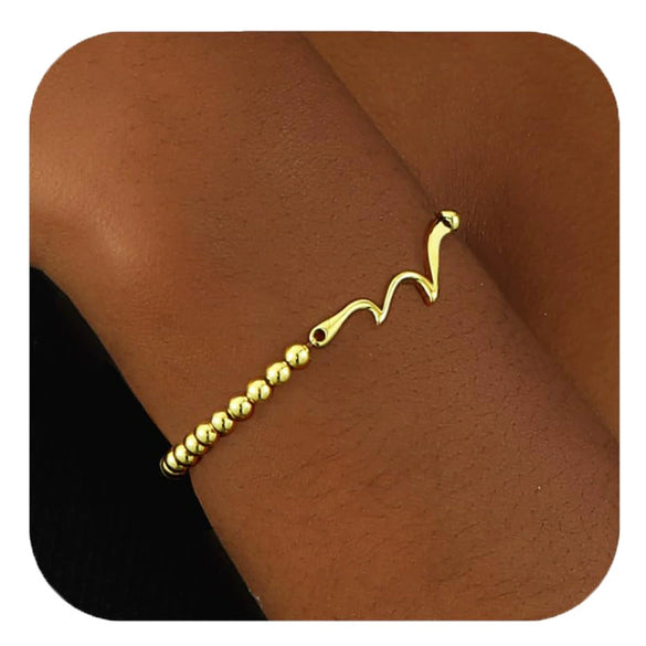 Women's Adjustable Geometric Beaded Bracelet With Electroplated Metal Pendant Simple Elegant Fashion Jewelry