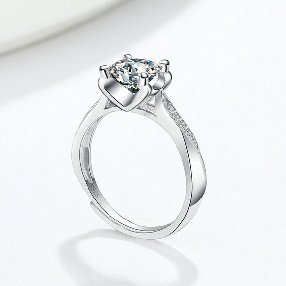 Women's Adjustable Geometric Moissanite Ring In S925 Sterling Silver With Platinum Plated Electroplated Finish Wedding Ring