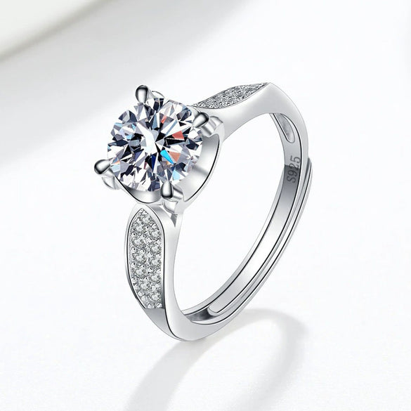 Women's Adjustable Geometric Moissanite Ring In S925 Sterling Silver With Platinum Plated Electroplated Finish Wedding Ring