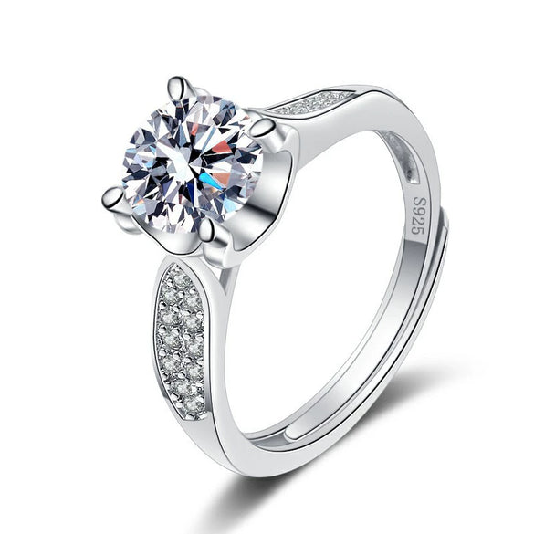 Women's Adjustable Geometric Moissanite Ring In S925 Sterling Silver With Platinum Plated Electroplated Finish Wedding Ring