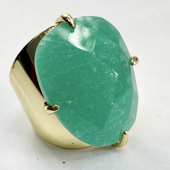 Women's Adjustable Natural Stone Ring Agate Gold Plated Geometric Style Jewelry