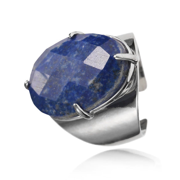 Women's Adjustable Natural Stone Ring Agate Gold Plated Geometric Style Jewelry