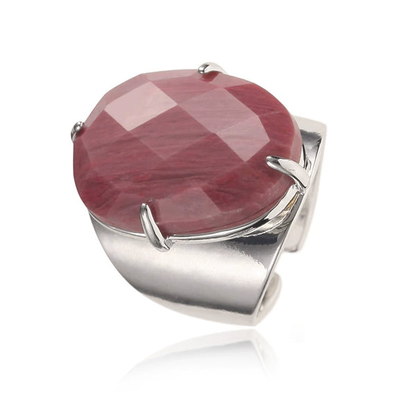 Women's Adjustable Natural Stone Ring Agate Gold Plated Geometric Style Jewelry