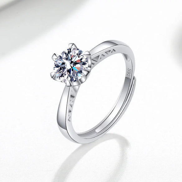 Women's Adjustable Open Geometric Moissanite Ring In Electroplated 925 Silver Fashion Proposal Wedding Anniversary Ring