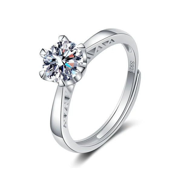 Women's Adjustable Open Geometric Moissanite Ring In Electroplated 925 Silver Fashion Proposal Wedding Anniversary Ring