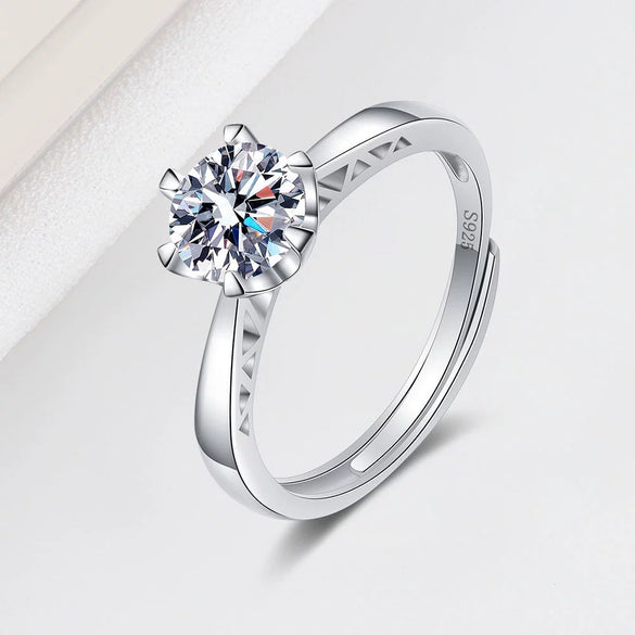 Women's Adjustable Open Geometric Moissanite Ring In Electroplated 925 Silver Fashion Proposal Wedding Anniversary Ring