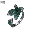 Women's Adjustable Open Ring With Four Leaf Clover Flower Design Electroplated Copper And Micro Inlaid Zircon Fashion Jewelry