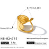 Women's Adjustable Open Stainless Steel Geometric Ring With Vintage Heart And Flower Pattern And 18K Vacuum Plated Finish