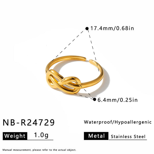 Women's Adjustable Open Stainless Steel Geometric Ring With Vintage Heart And Flower Pattern And 18K Vacuum Plated Finish