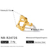 Women's Adjustable Open Stainless Steel Geometric Ring With Vintage Heart And Flower Pattern And 18K Vacuum Plated Finish