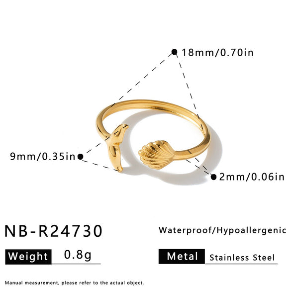 Women's Adjustable Open Stainless Steel Geometric Ring With Vintage Heart And Flower Pattern And 18K Vacuum Plated Finish