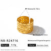 Women's Adjustable Open Stainless Steel Geometric Ring With Vintage Heart And Flower Pattern And 18K Vacuum Plated Finish