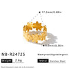 Women's Adjustable Open Stainless Steel Geometric Ring With Vintage Heart And Flower Pattern And 18K Vacuum Plated Finish