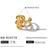 Women's Adjustable Open Stainless Steel Geometric Ring With Vintage Heart And Flower Pattern And 18K Vacuum Plated Finish