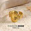 Women's Adjustable Open Stainless Steel Ring With 18K Gold Finish Hollow Starfish And Shell Design Minimalist Style