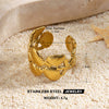 Women's Adjustable Open Stainless Steel Ring With 18K Gold Finish Hollow Starfish And Shell Design Minimalist Style