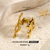 Women's Adjustable Open Stainless Steel Ring With 18K Gold Finish Hollow Starfish And Shell Design Minimalist Style