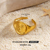 Women's Adjustable Open Stainless Steel Ring With 18K Gold Finish Hollow Starfish And Shell Design Minimalist Style
