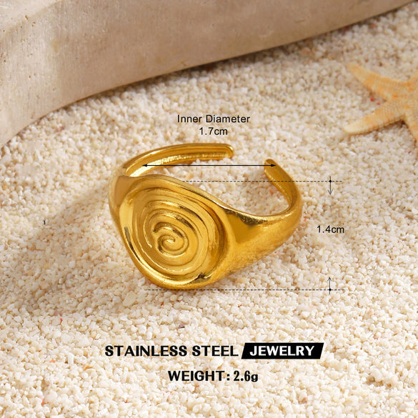 Women's Adjustable Open Stainless Steel Ring With 18K Gold Finish Hollow Starfish And Shell Design Minimalist Style