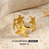 Women's Adjustable Open Stainless Steel Ring With 18K Gold Finish Hollow Starfish And Shell Design Minimalist Style