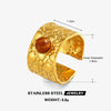 Women's Adjustable Open Stainless Steel Ring With Natural Stone Line Design And Electroplated Geometric Style