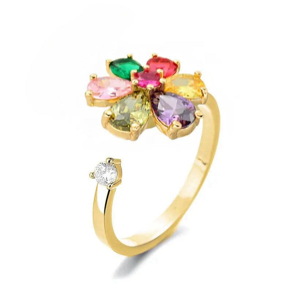 Women's Adjustable Opening Rotating Ring Copper Flower Design Electroplated Light Luxury Accessories