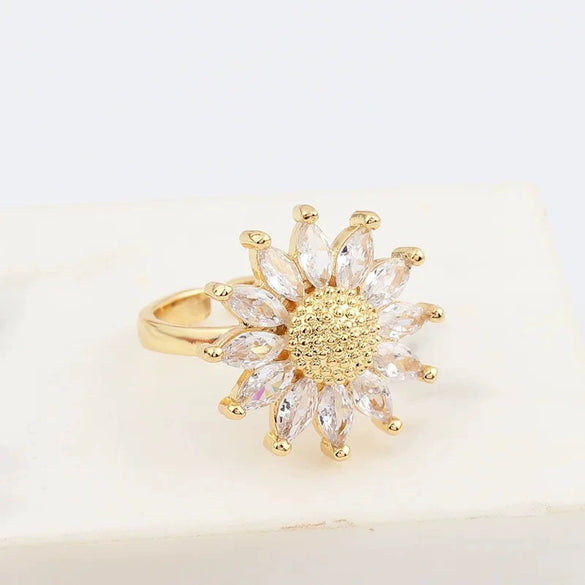 Women's Adjustable Opening Rotating Ring Copper Flower Design Electroplated Light Luxury Accessories