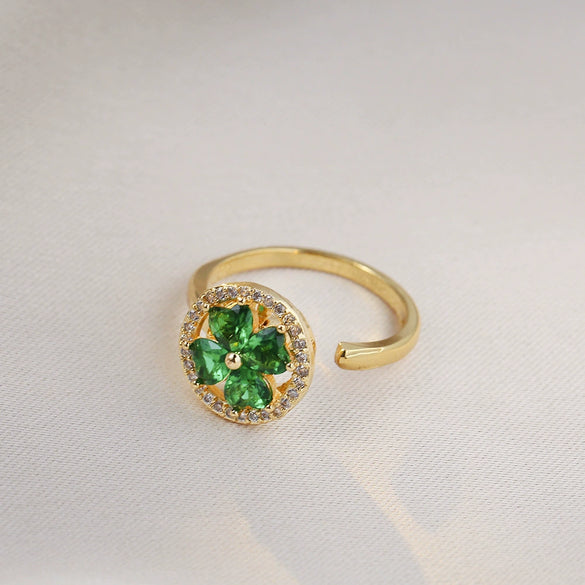 Women's Adjustable Opening Rotating Ring Copper Flower Design Electroplated Light Luxury Accessories